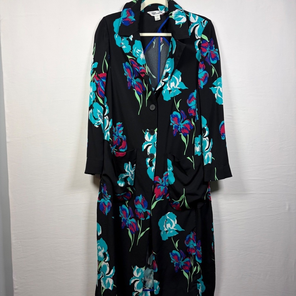 Diane von Furstenberg Silk Duster Floral Iris Women Maximilist Chic Artsy Luxury
